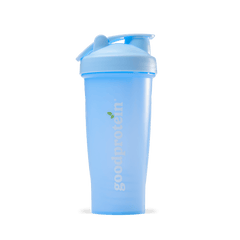 Good Protein blue shaker bottle for mixing shakes and smoothies.