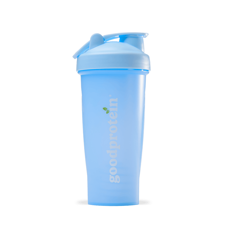 Good Protein blue shaker bottle for mixing shakes and smoothies.