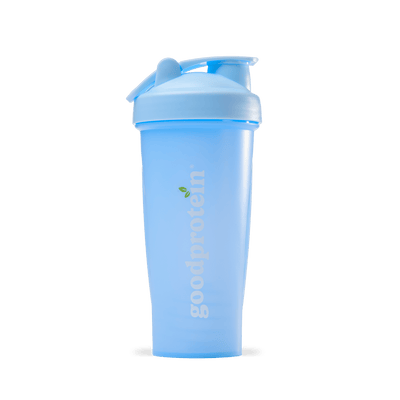 Good Protein blue shaker bottle for mixing shakes and smoothies.