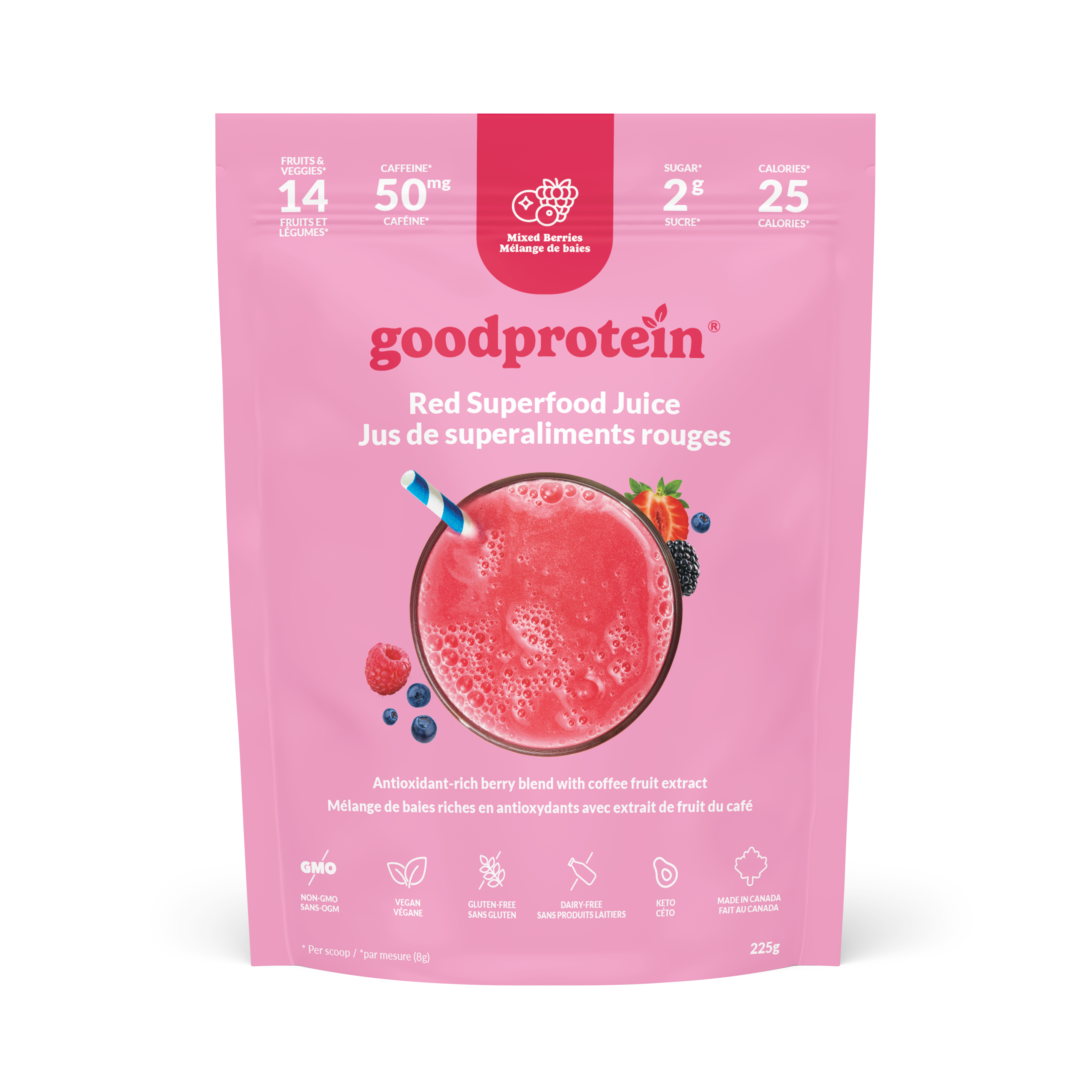 Protein shake packaging with orange cream pop flavor and health icons.