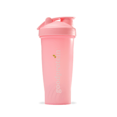 Good Protein pink shaker bottle for mixing shakes and smoothies.
