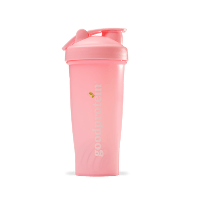 Good Protein pink shaker bottle for mixing shakes and smoothies.