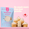 Good Protein Vanilla Cupcake All-in-One Shake pouch with made in Canada stamp and key nutrition benefits icons