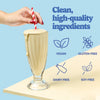 Good Protein Vanilla Milkshake All-in-One Shake that highlights dairy-free, soy-free, gluten-free and vegan benefits.