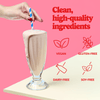 Good Protein Strawberries & Cream All-in-One Shake that highlights dairy-free, soy-free, gluten-free and vegan benefits.
