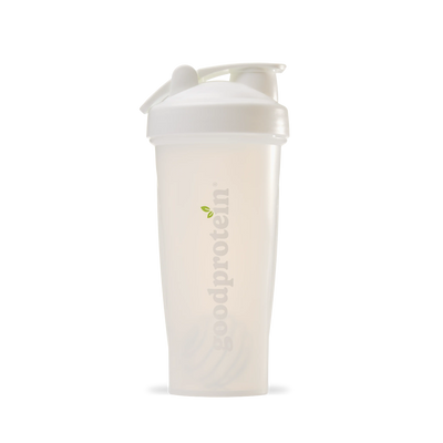 Good Protein white shaker bottle for mixing shakes and smoothies.